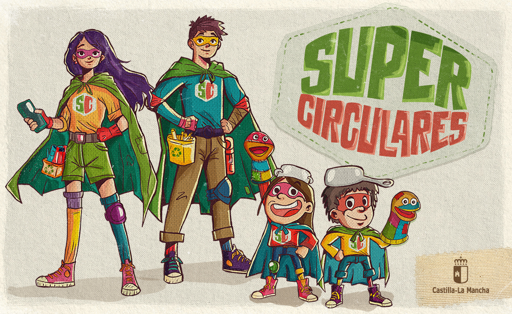 cartel supercirculares 2024. Adolescentes y niños con el logo de supercirculares