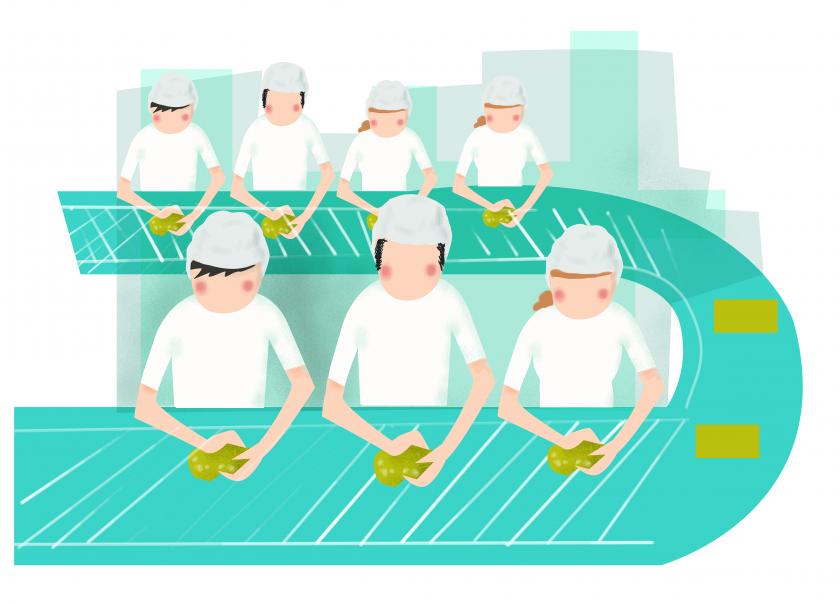 Personas trabajando en fábrica de manera manual