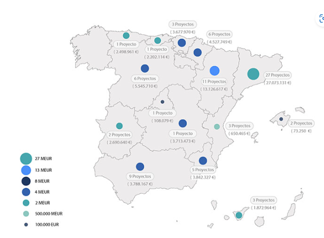 mapa nacional donde se ubican los proyectos subvencionados