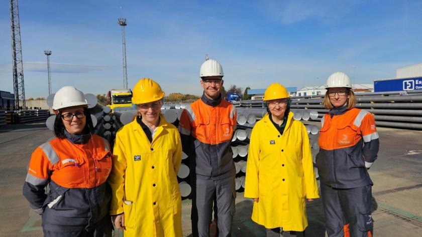 Cinco personas de inspección en la planta