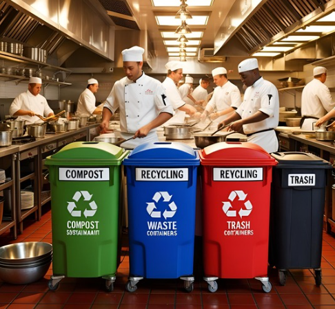 cocina de restaurante con contenedores de diferentes flujos